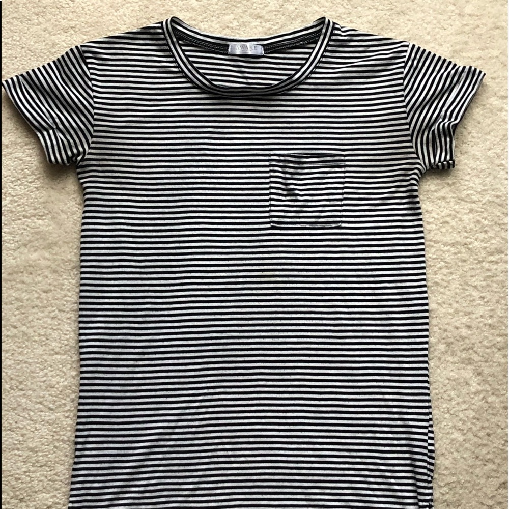 Black and White Striped Pocket Tee